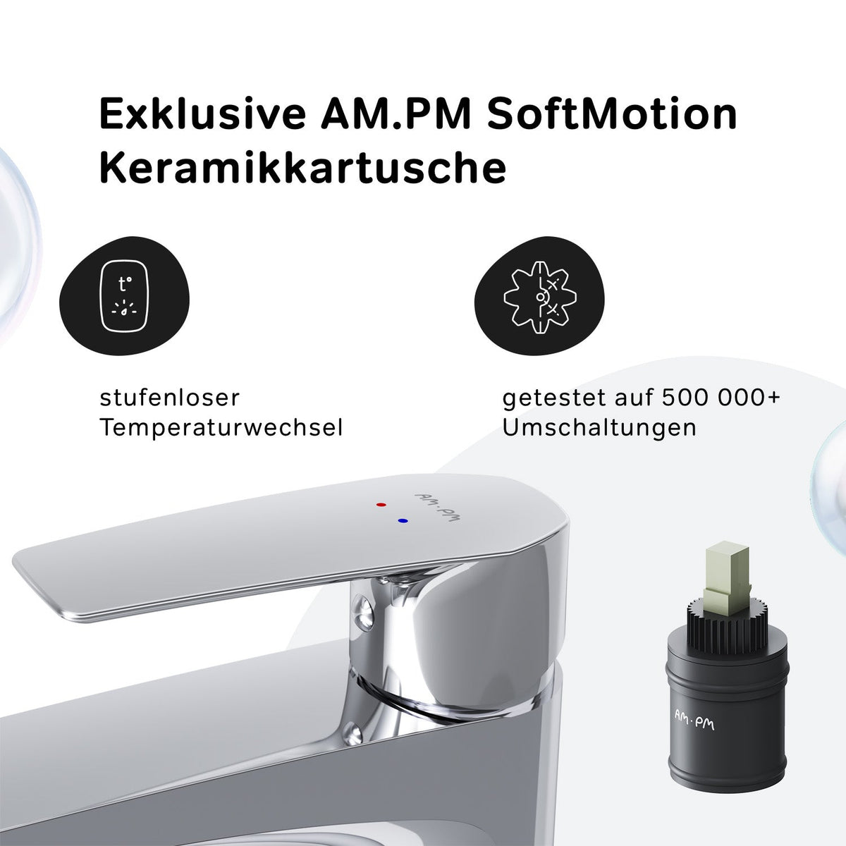 FGA92200 Bad Armatur Gem Waschtischarmatur Hoch mit Klick-Ablaufgarnitur Wasserhahn ampm-store.de