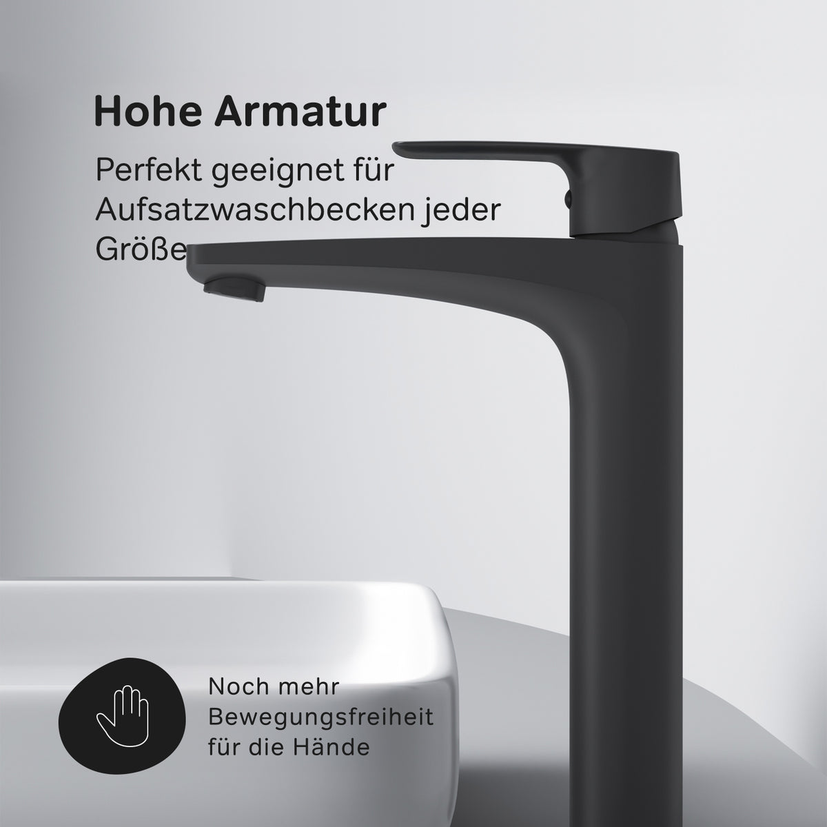 FGA92222 Bad Armatur Gem Waschtischarmatur Hoch mit Klick-Ablaufgarnitur Wasserhahn, Schwarz ampm-store.de