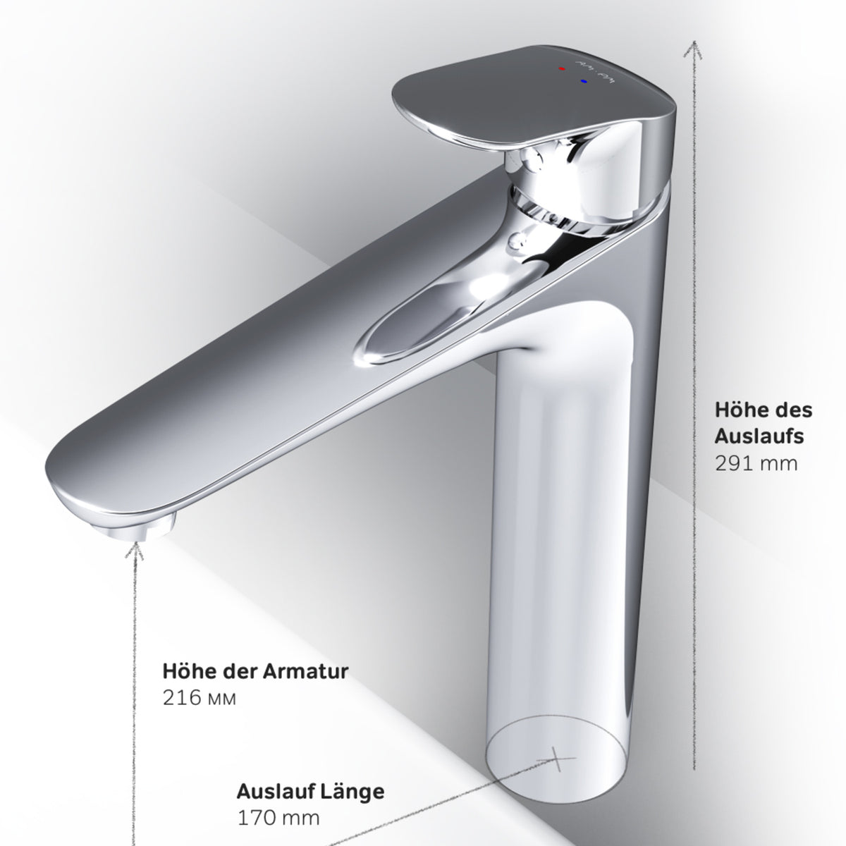 FLA92200 Bad Armatur Like Waschtischarmatur Hoch mit Klick-Ablaufgarnitur Wasserhahn ampm-store.de