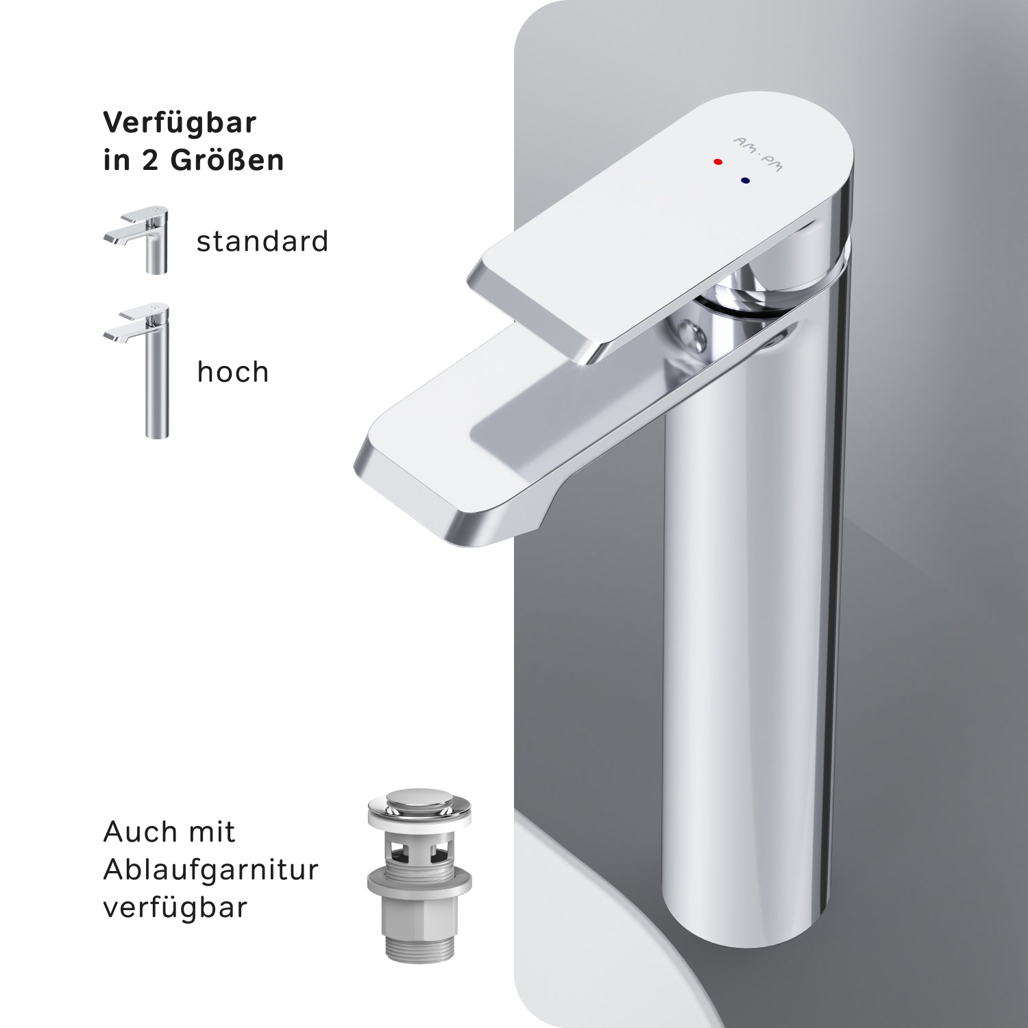 FNA92000 Bad Armatur Flash Waschtischarmatur mit hohem Auslauf Wasserhahn ampm-store.de