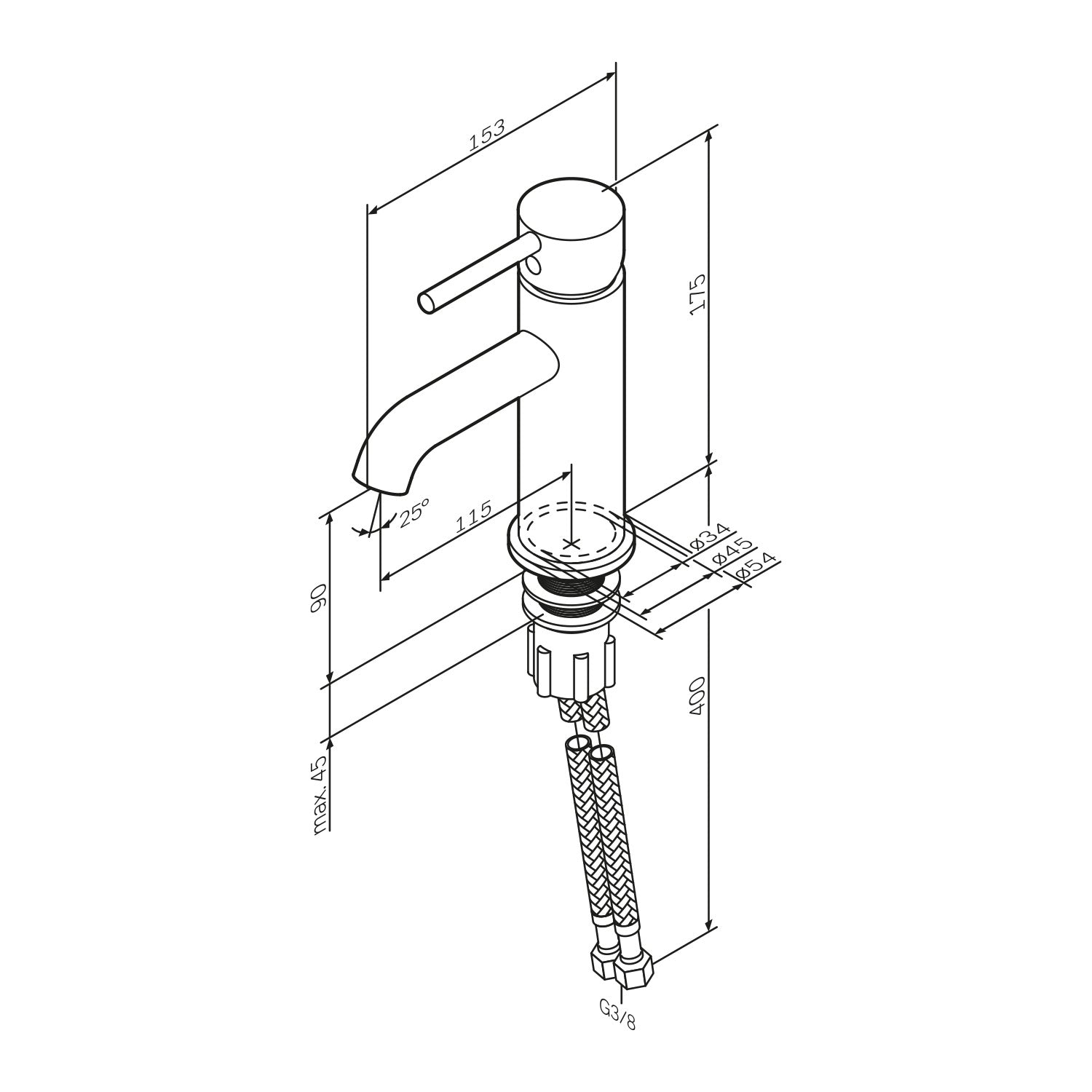 FPA02122 Robinet de salle de bain Spike Mitigeur de lavabo Noir