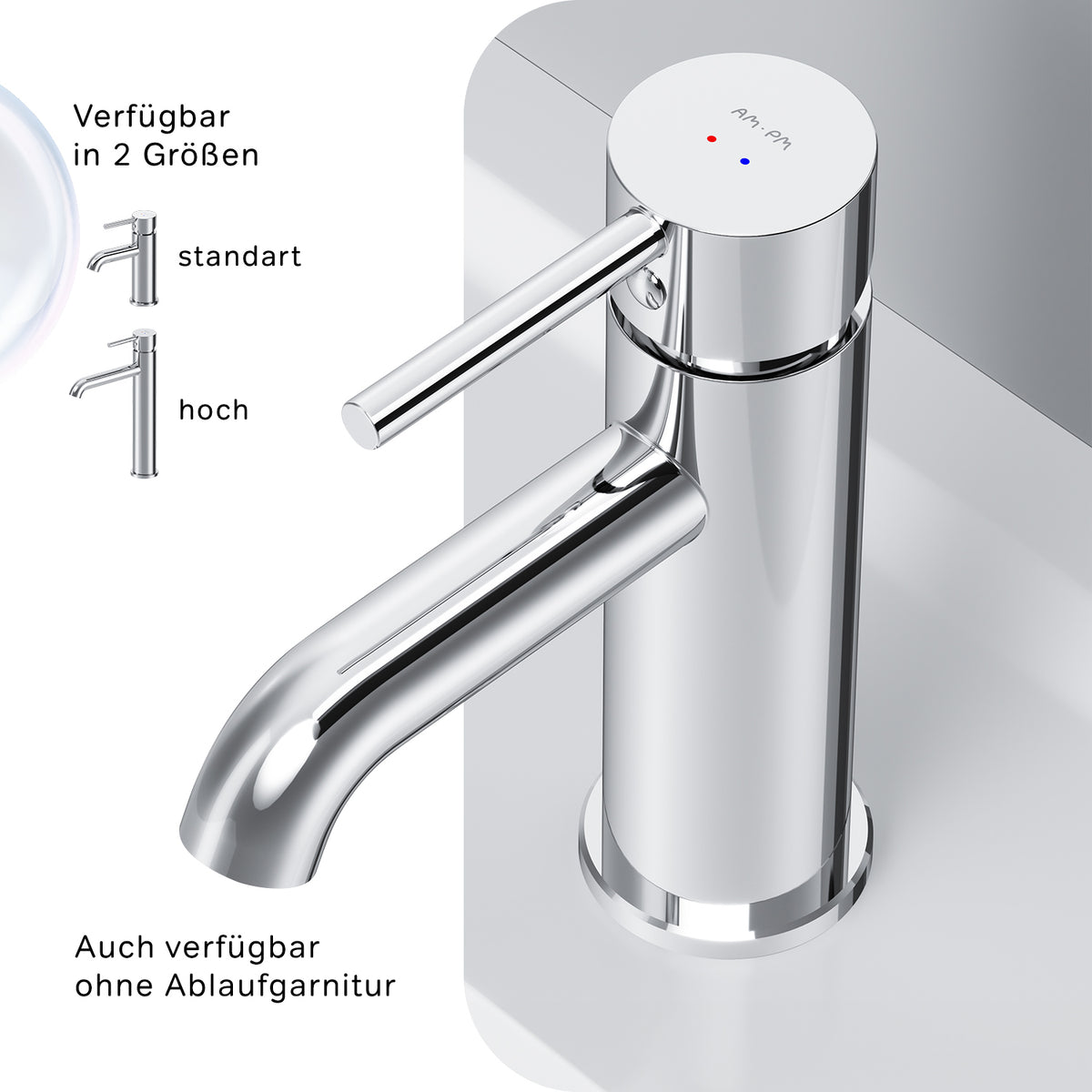 FPA82100 Bad Armatur Spike Waschtischarmatur mit Klick-Ablaufgarnitur Wasserhahn ampm-store.de