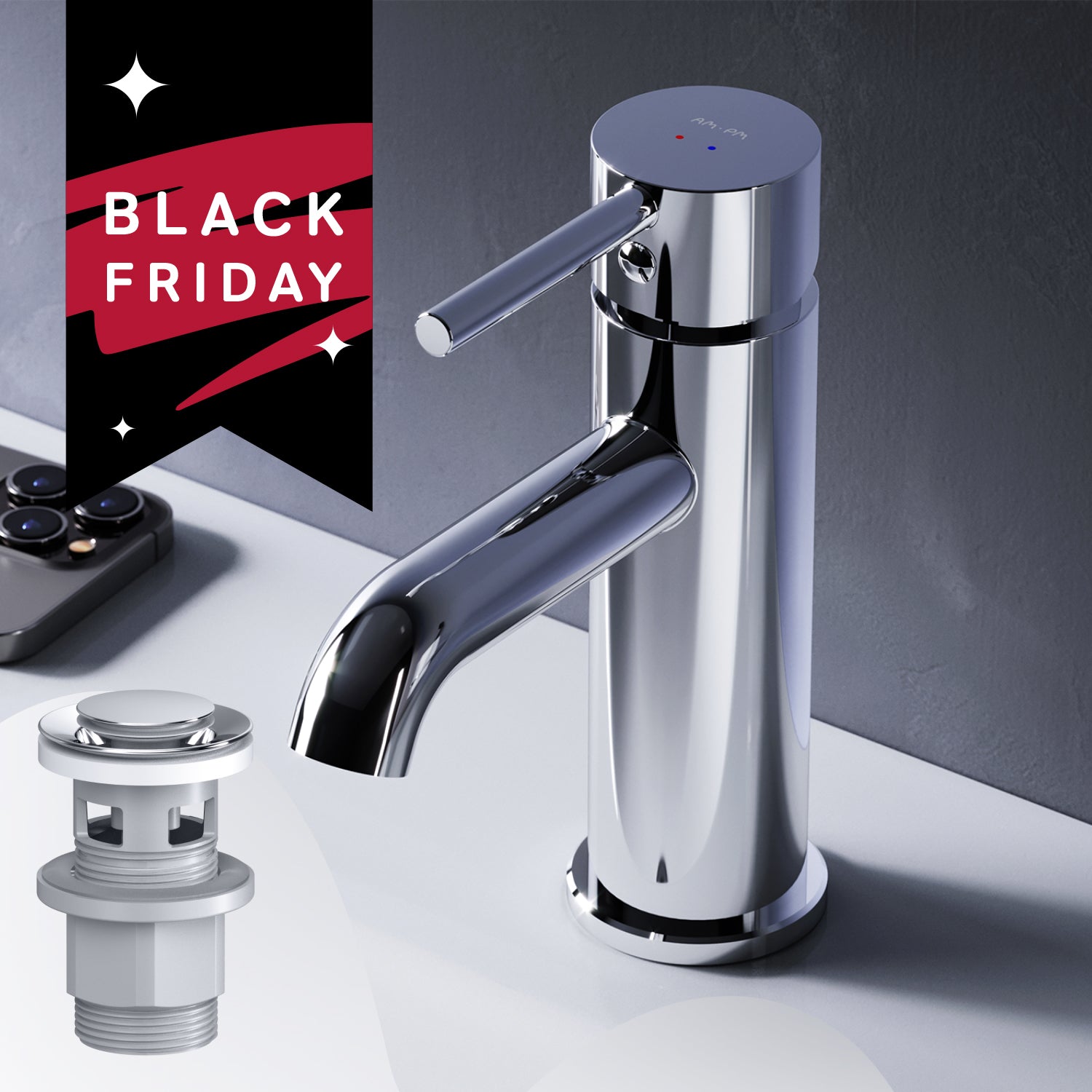 FPA82100 Bad Armatur Spike Waschtischarmatur mit Klick-Ablaufgarnitur Wasserhahn