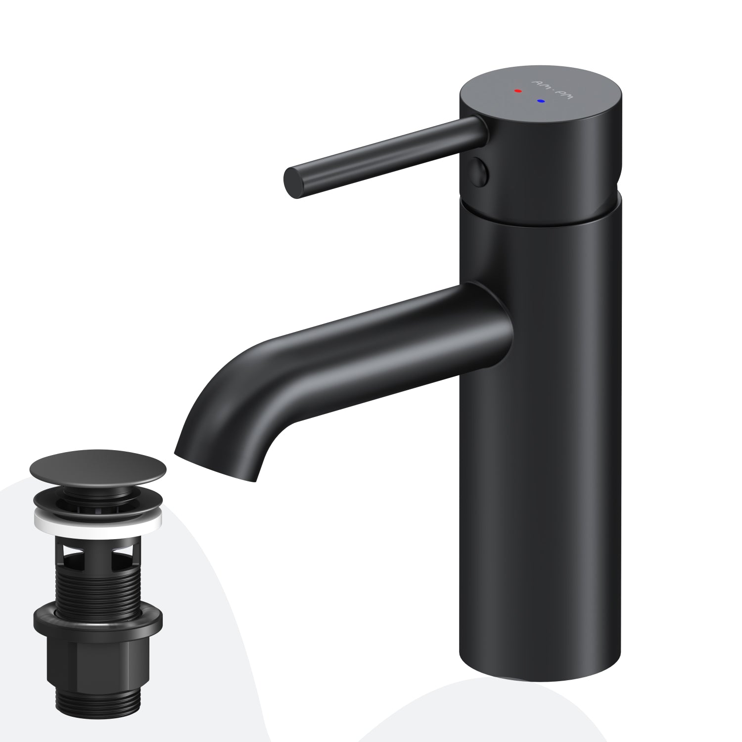 FPA82122 Robinet de salle de bain Mélangeur de lavabo à pointe avec robinet de vidage à clic, Noir