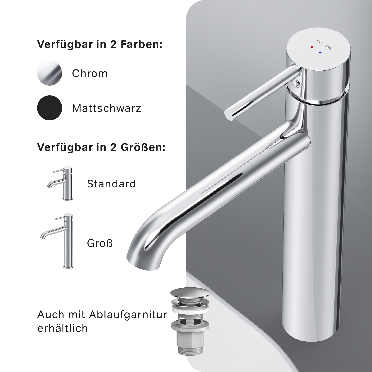 FPA92000 Bad Armatur Spike Waschtischarmatur mit hohem Auslauf Wasserhahn ampm-store.de