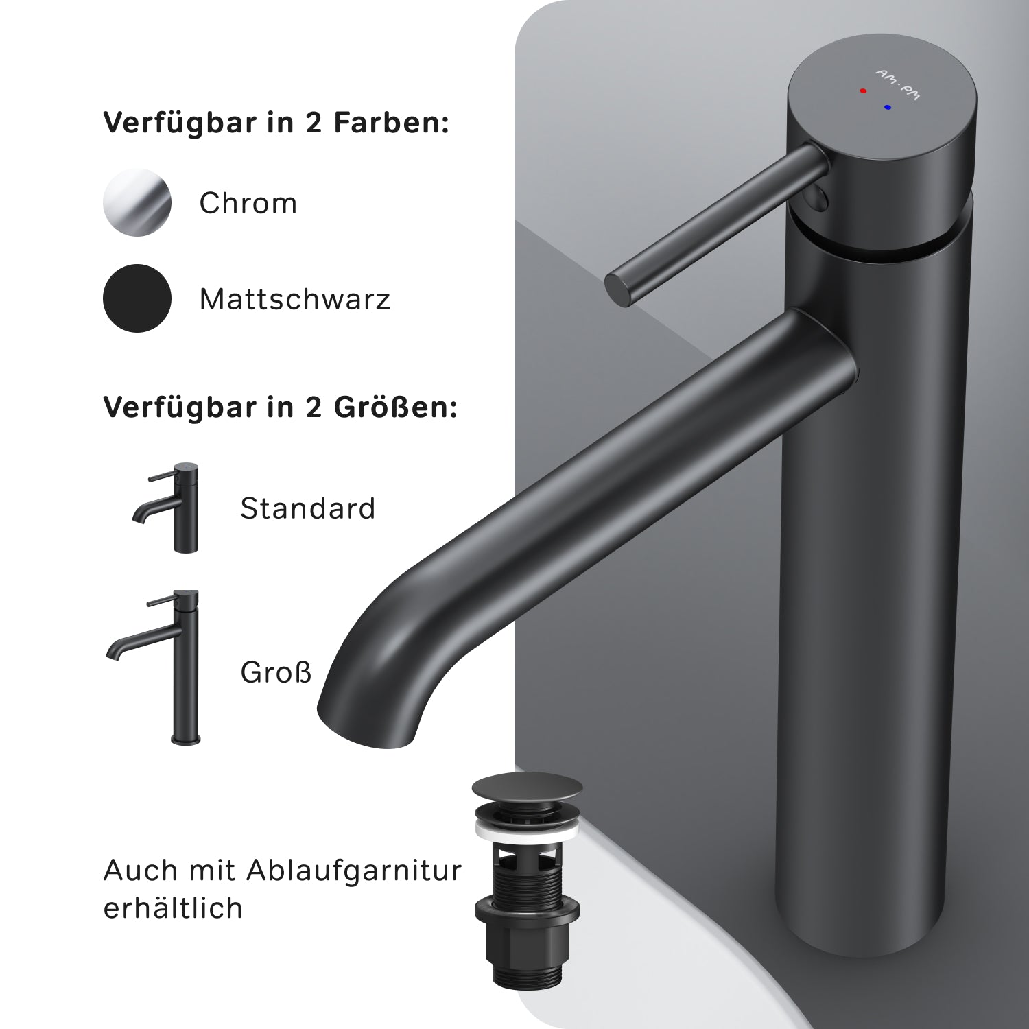 Robinet de salle de bain FPA92022, robinet de lavabo à picots avec bec haut, noir