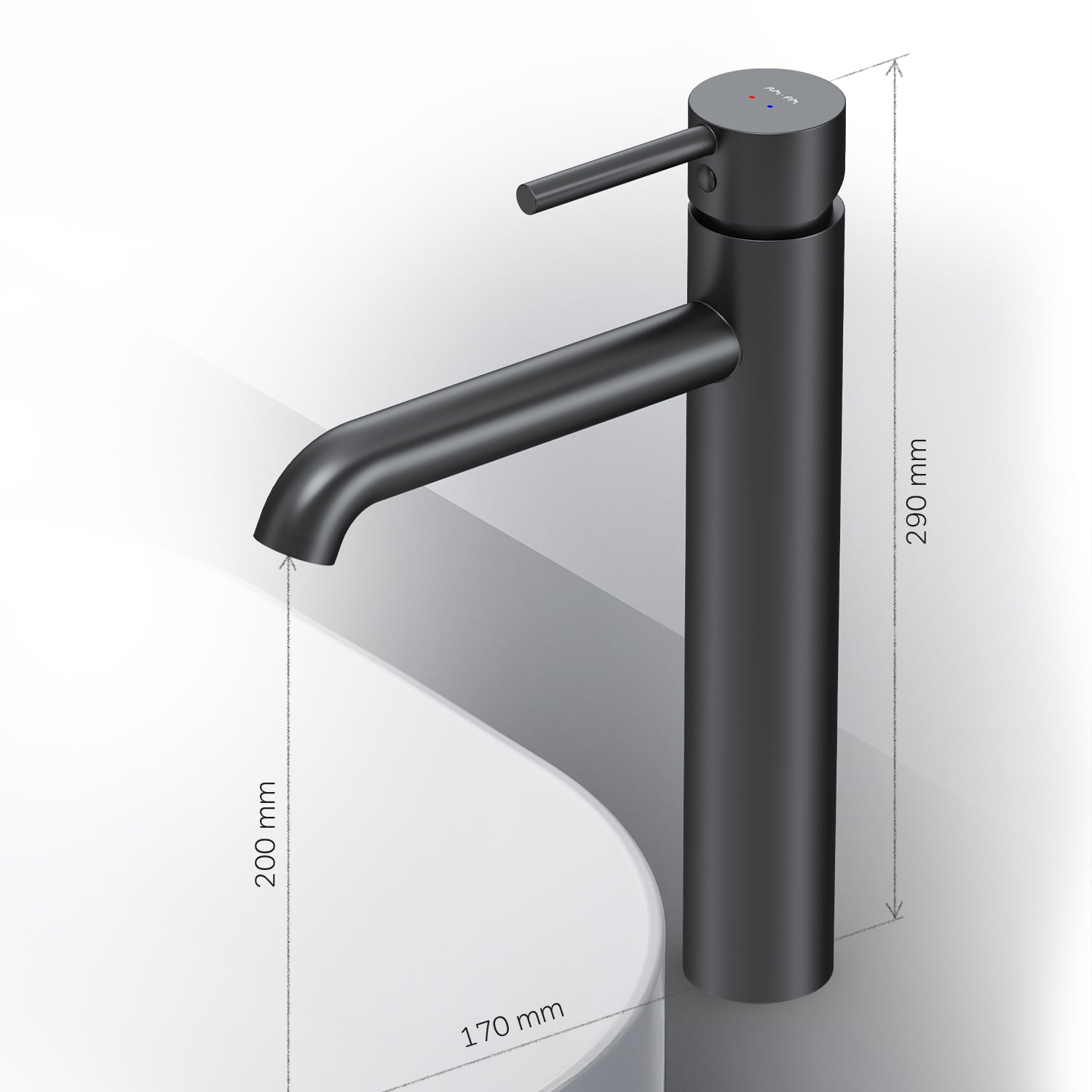 Robinet de salle de bain FPA92022, robinet de lavabo à picots avec bec haut, noir