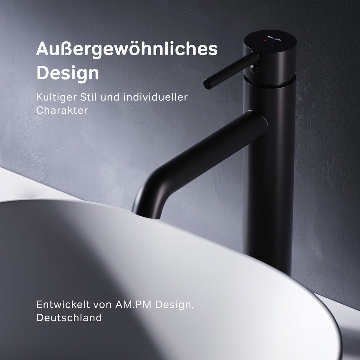 Robinet mitigeur de lavabo haut à pointe avec bonde clic, noir–FPA92222