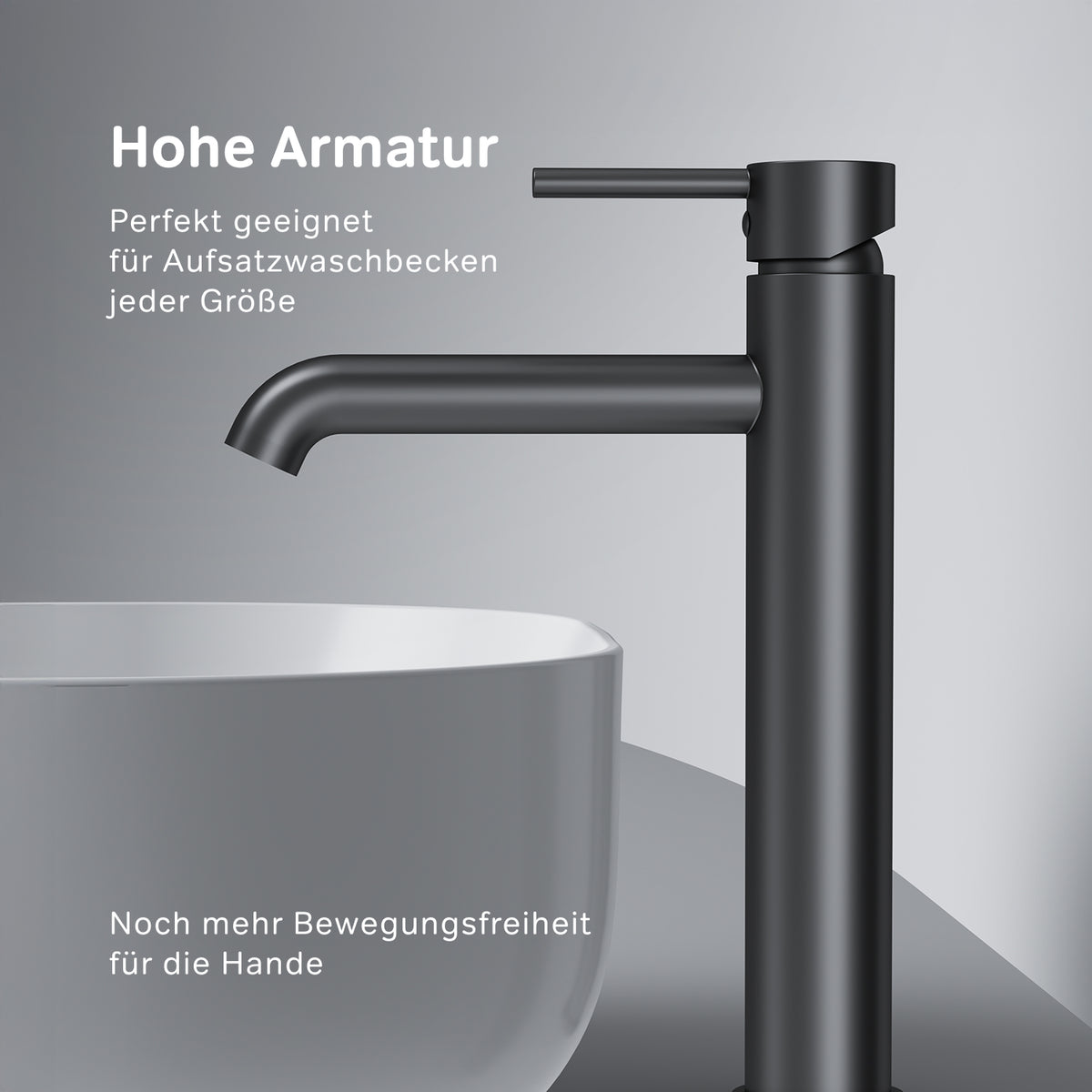 Robinet mitigeur de lavabo haut à pointe avec bonde clic, noir–FPA92222
