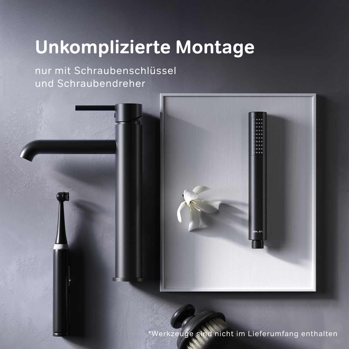 Robinet mitigeur de lavabo haut à pointe avec bonde clic, noir–FPA92222