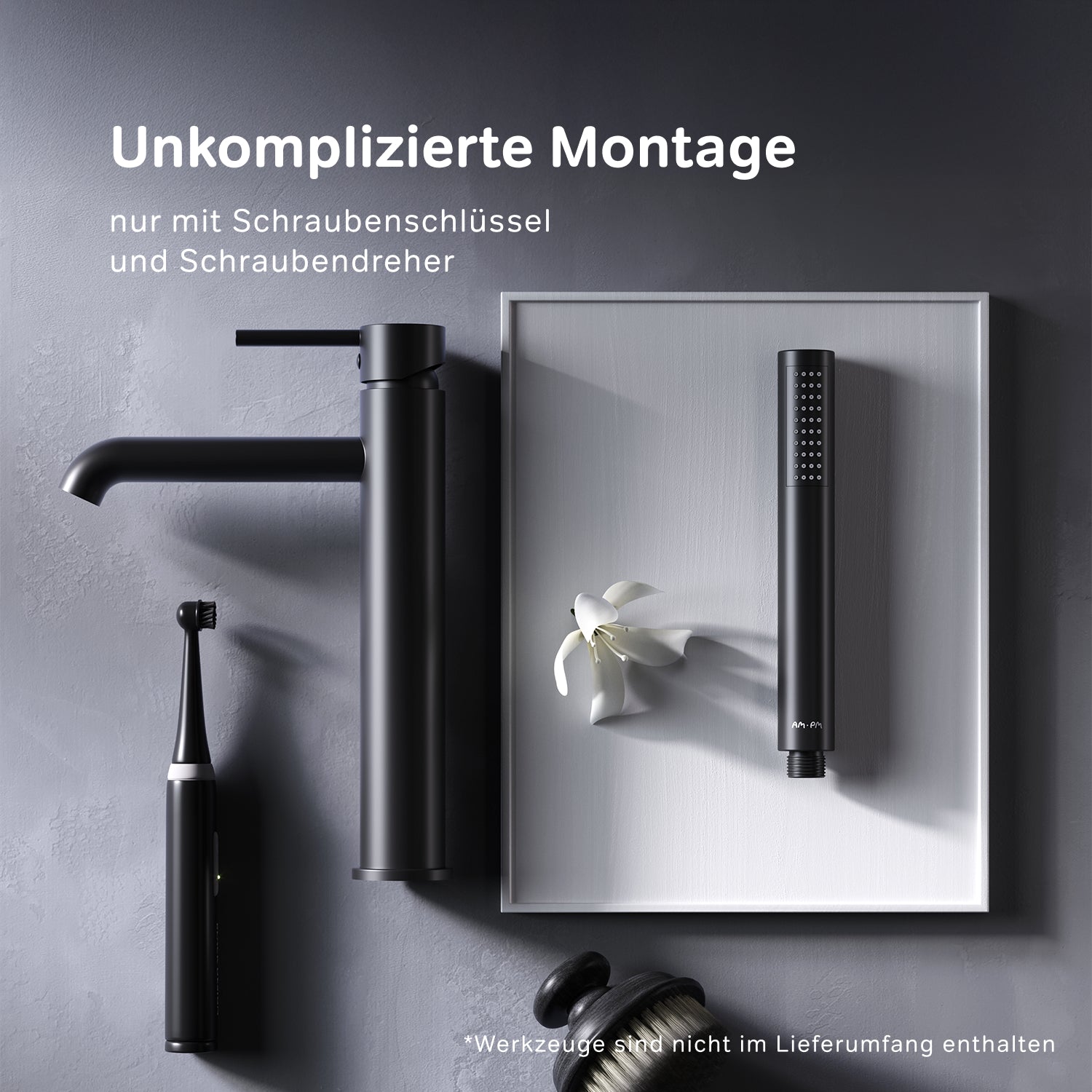 FPA92222 Bad Armatur Spike Waschtischarmatur Hoch mit Klick-Ablaufgarnitur Wasserhahn Schwarz