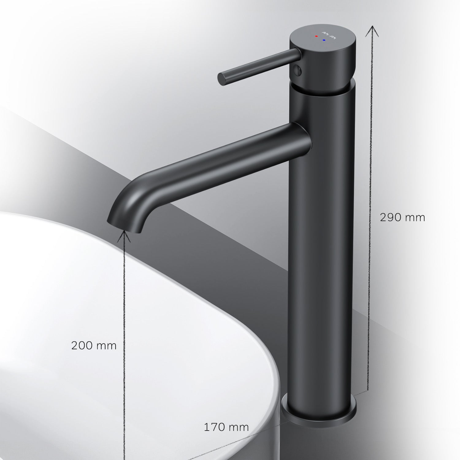 FPA92222 Bad Armatur Spike Waschtischarmatur Hoch mit Klick-Ablaufgarnitur Wasserhahn Schwarz
