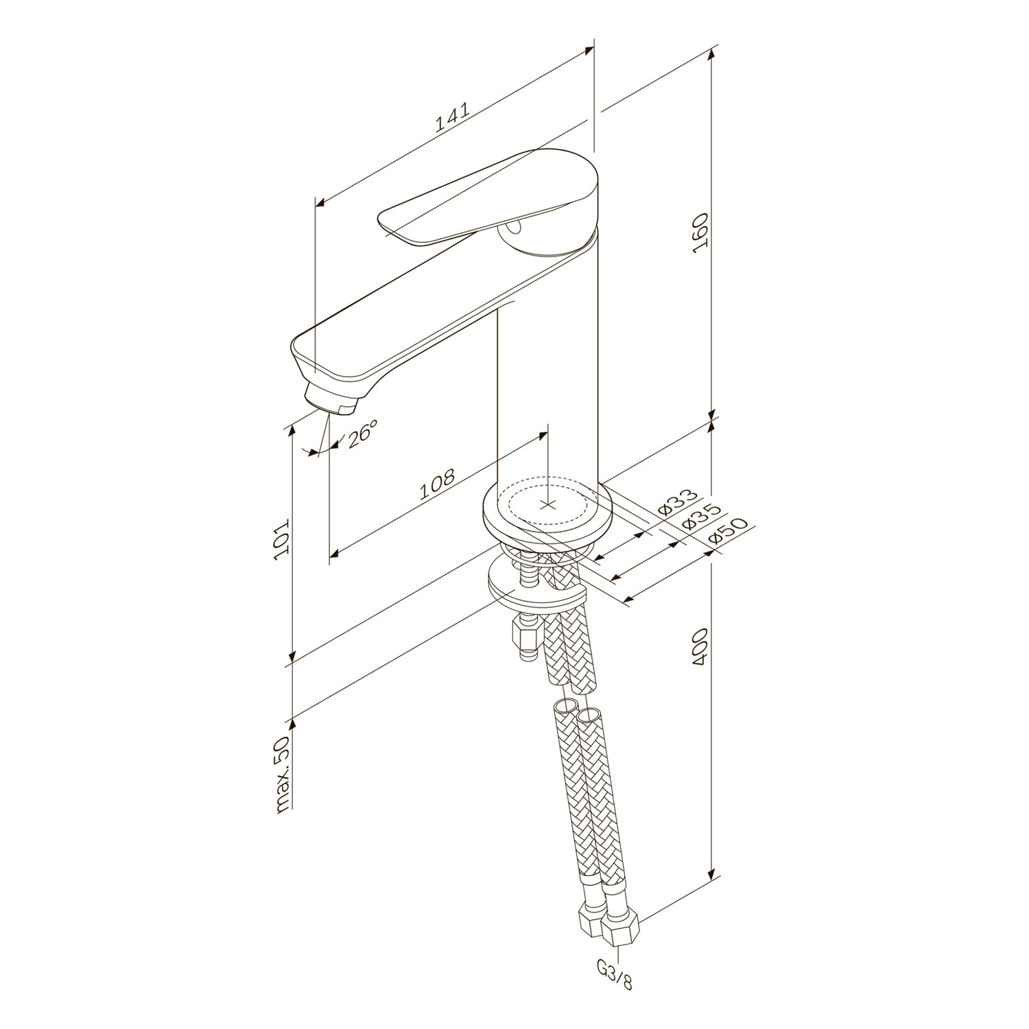 FTA02133 Robinet de salle de bain Robinet de lavabo Hit S-Taille du robinet, blanc
