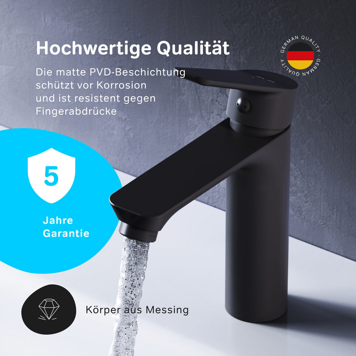 FTA02122 Bad Armatur Hit Waschtischarmatur S-Größe Wasserhahn, Schwarz ampm-store.de