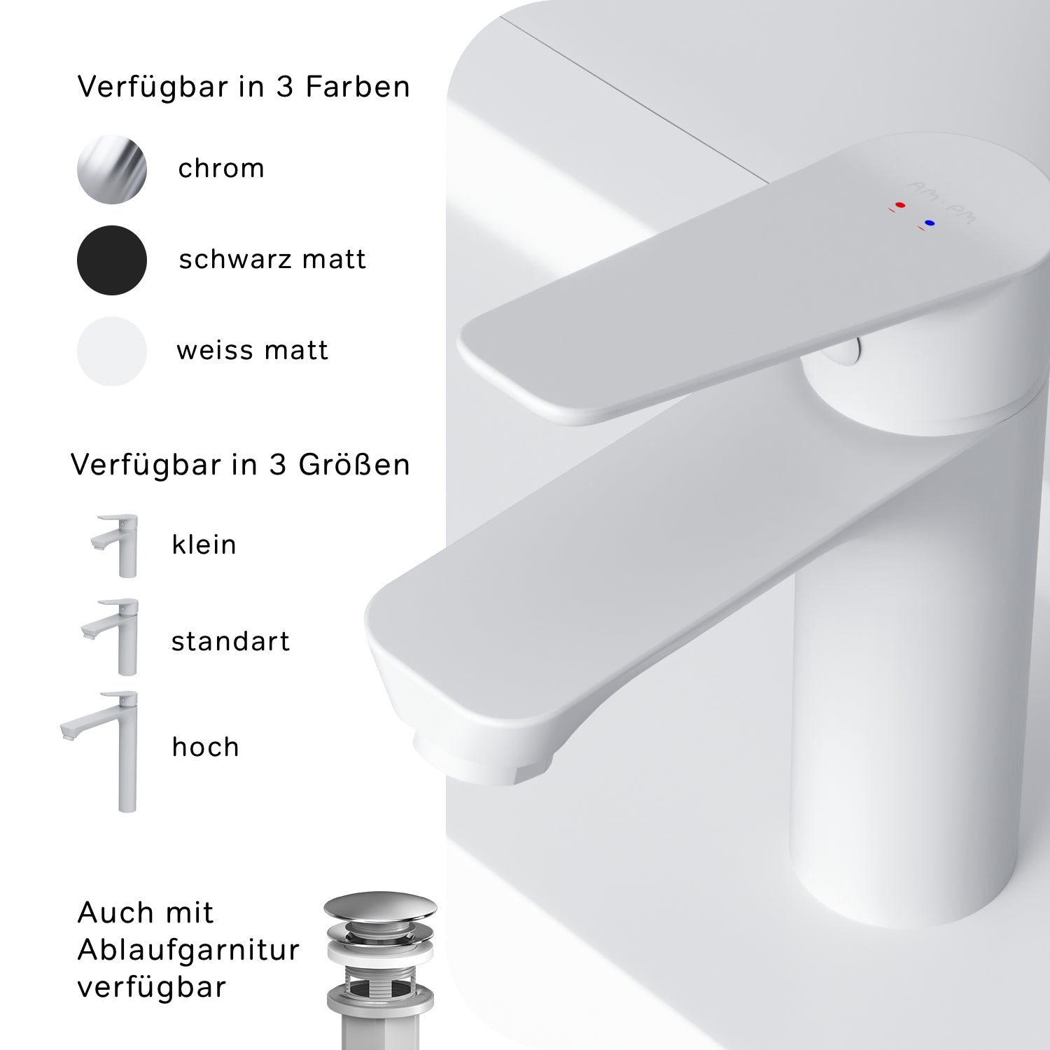 FTA02133 Bad Armatur Hit Waschtischarmatur S-Größe Wasserhahn, Weiß ampm-store.de