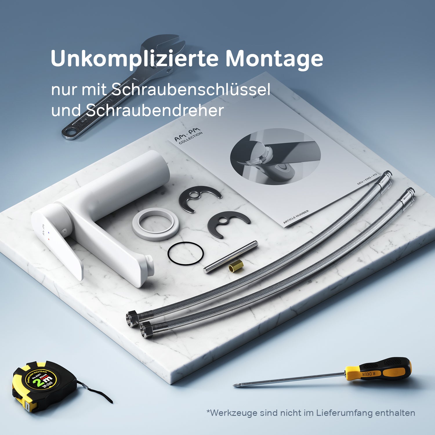 FTA02233 Bad Armatur Hit Waschtischarmatur M-Größe Wasserhahn, Weiß ampm-store.de