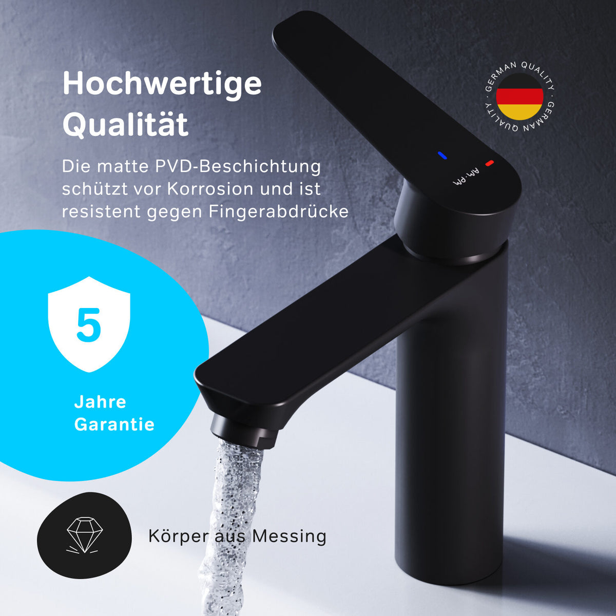 Waschtischarmatur Hit mit EcoStart, Schwarz – FTA02822
