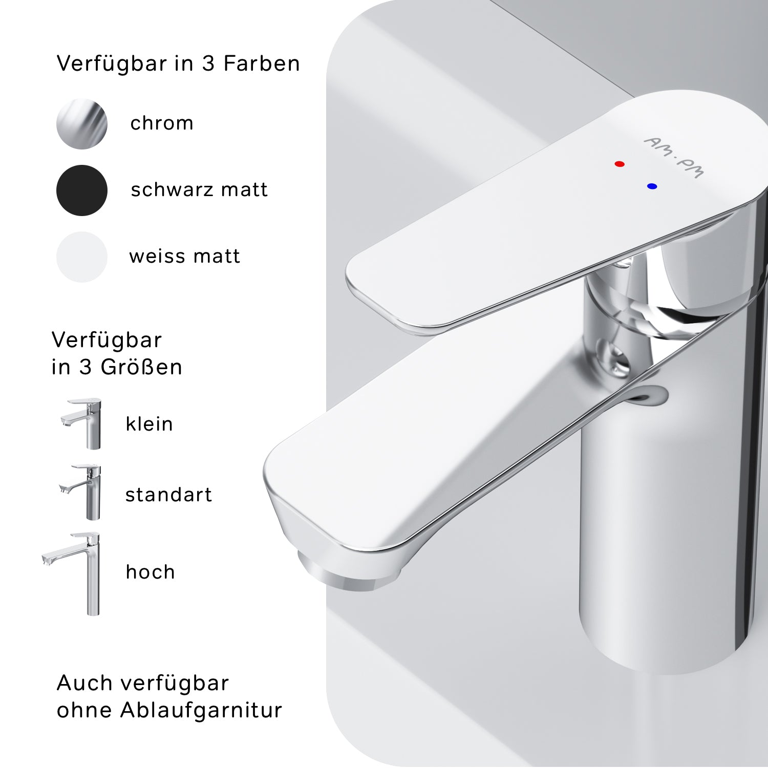 FTA82100 Hit Einhebel-Waschtischarmatur, S-Größe, mit Klick-Ablaufgarnitur | Online Store von AM.PM