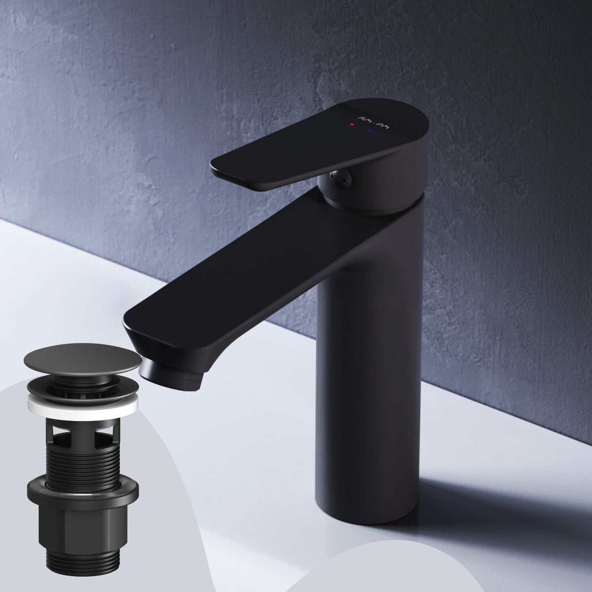 FTA82122 Bad Armatur Hit Waschtischarmatur S-Größe mit Klick-Ablaufgarnitur Wasserhahn, Schwarz ampm-store.de