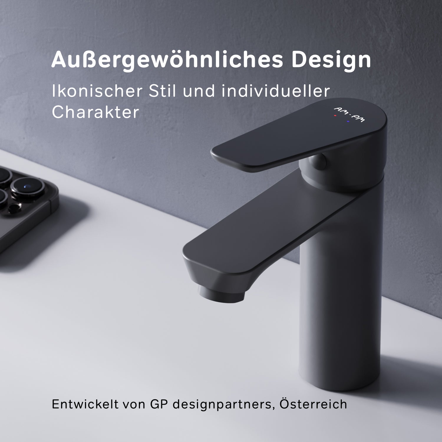 FTA82122 Bad Armatur Hit Waschtischarmatur S-Größe mit Klick-Ablaufgarnitur Wasserhahn, Schwarz ampm-store.de