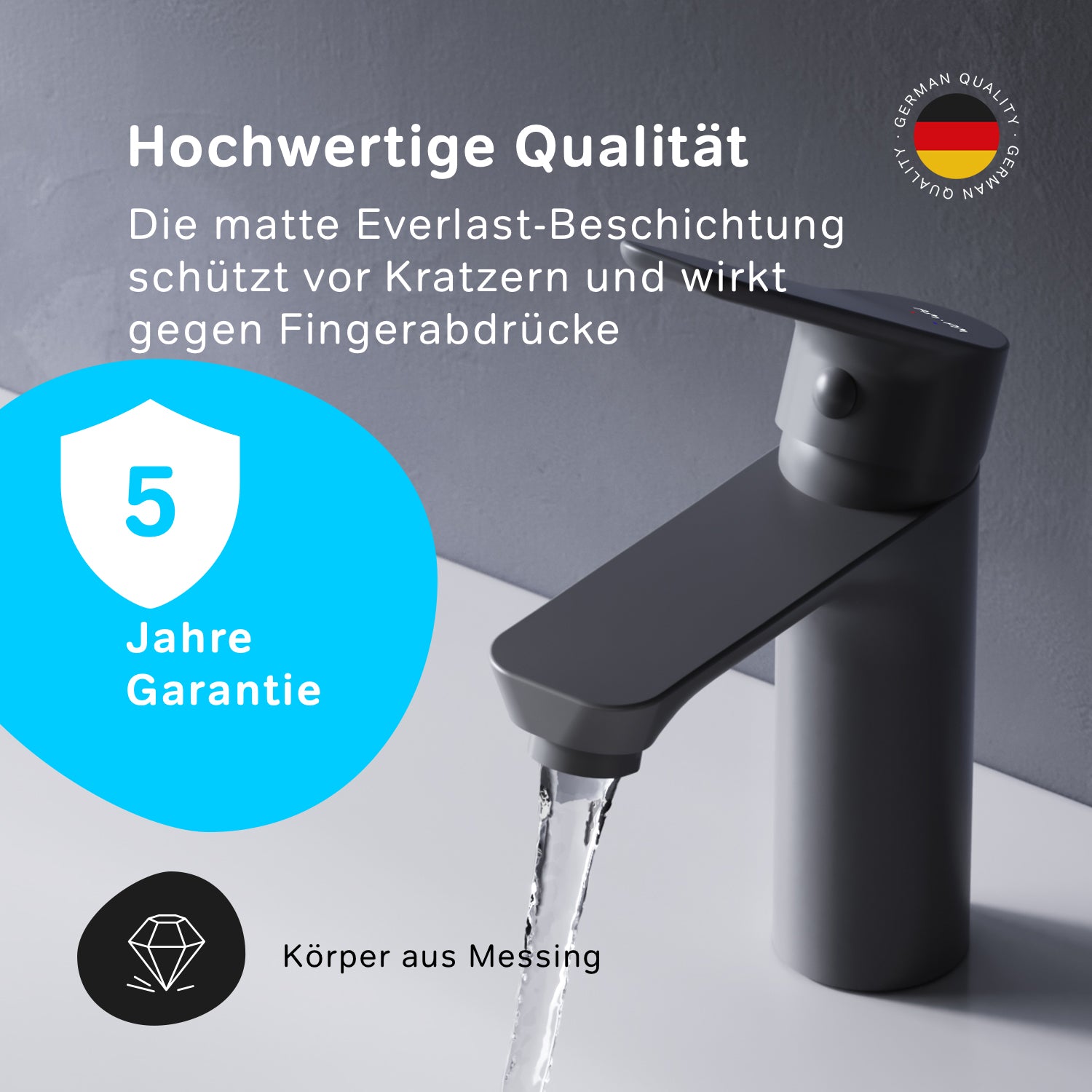 FTA82122 Bad Armatur Hit Waschtischarmatur S-Größe mit Klick-Ablaufgarnitur Wasserhahn, Schwarz ampm-store.de