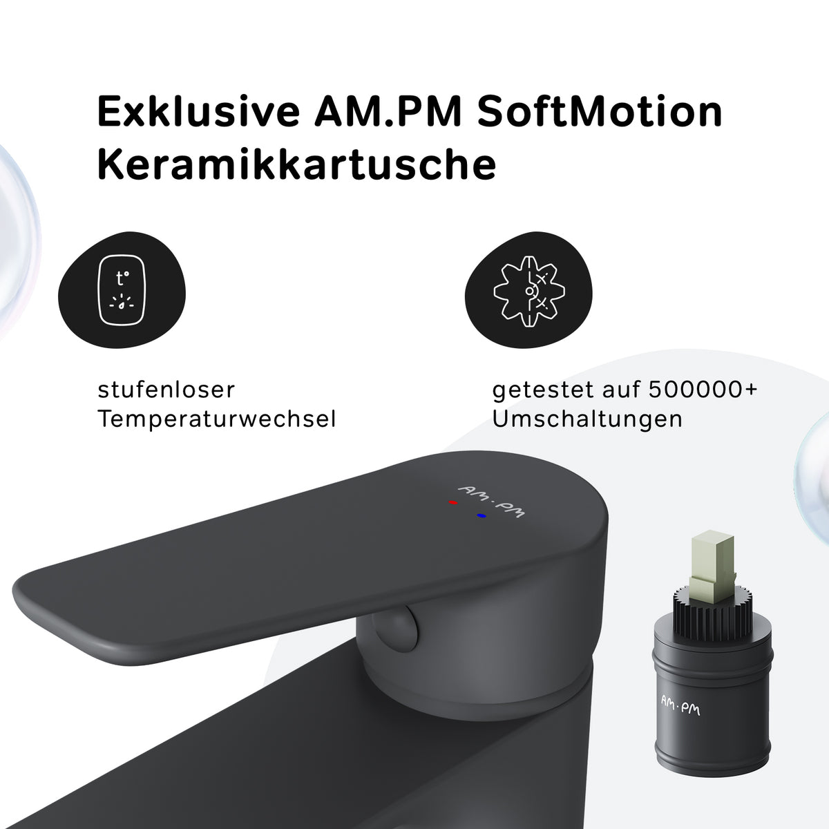 FTA82122 Bad Armatur Hit Waschtischarmatur S-Größe mit Klick-Ablaufgarnitur Wasserhahn, Schwarz ampm-store.de