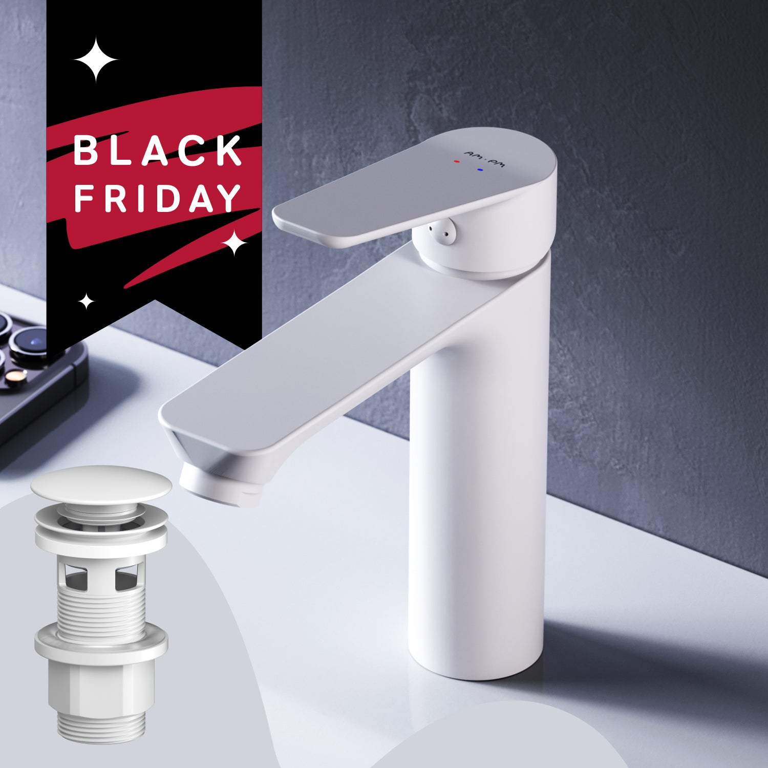 FTA82133 Bad Armatur Hit Waschtischarmatur S-Größe mit Klick-Ablaufgarnitur Wasserhahn, Weiß