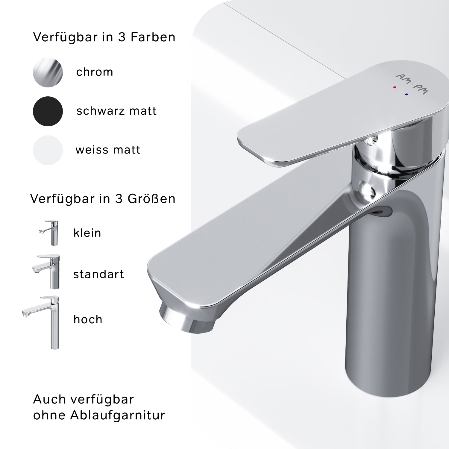 FTA82200 Bad Armatur Hit Waschtischarmatur M-Größe mit Klick-Ablaufgarnitur Wasserhahn ampm-store.de