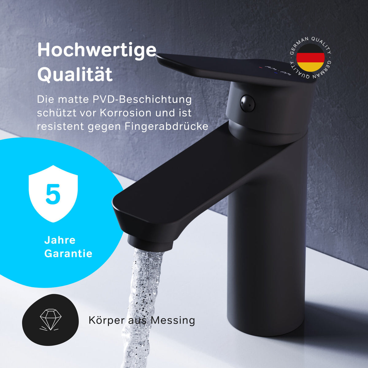 FTA82222 Bad Armatur Hit Waschtischarmatur M-Größe mit Klick-Ablaufgarnitur Wasserhahn, Schwarz ampm-store.de
