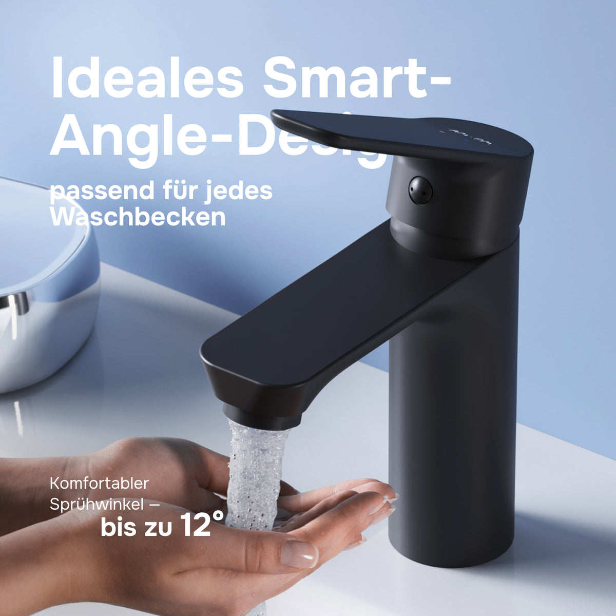 Actionnez le robinet du lavabo M-Taille avec raccord de vidange à clic, noir–FTA82222