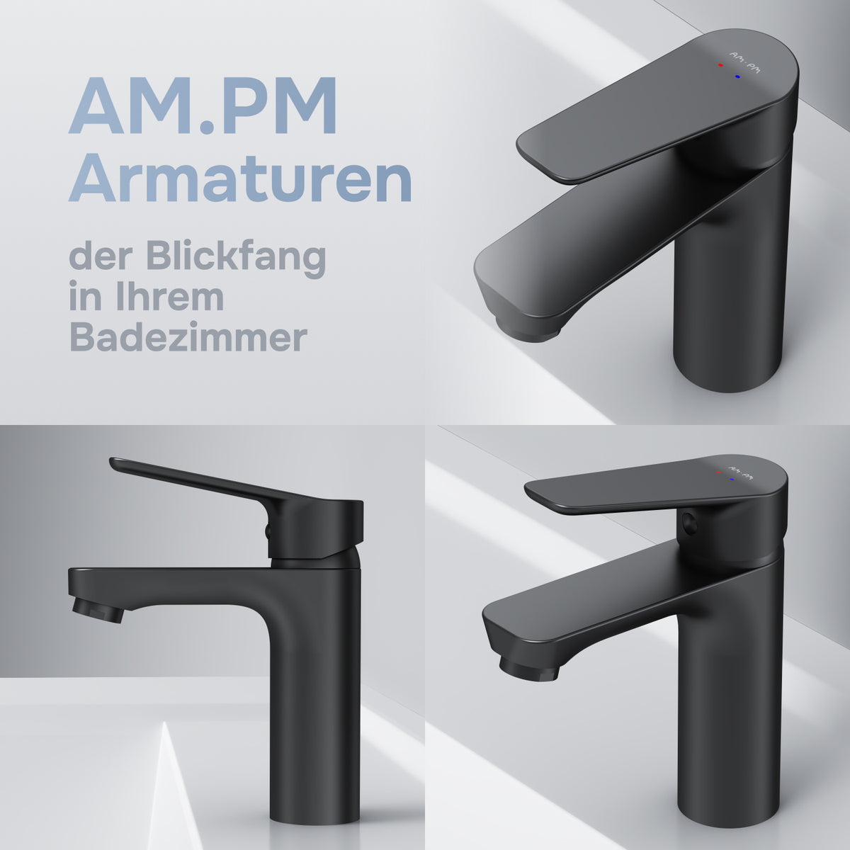 Actionnez le robinet du lavabo M-Taille avec raccord de vidange à clic, noir–FTA82222