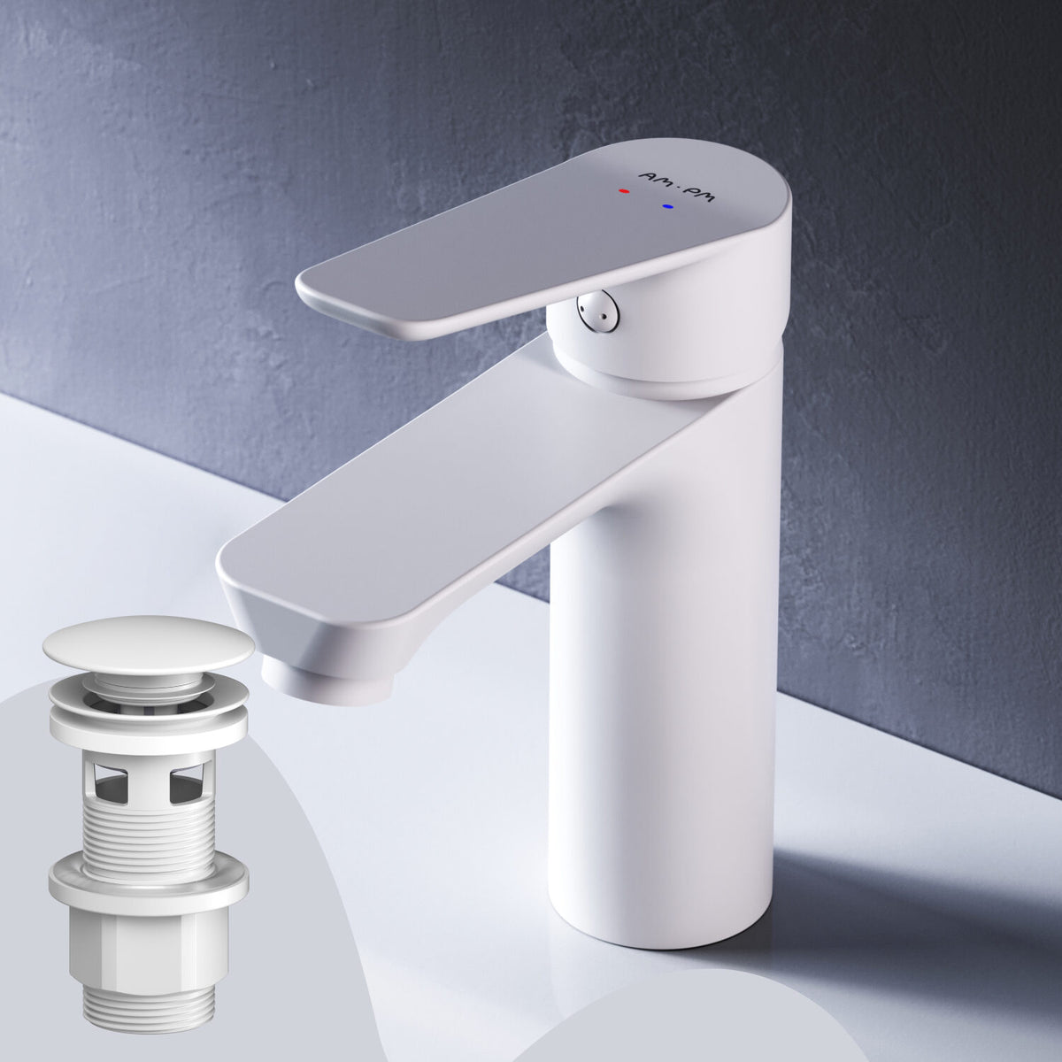 FTA82233 Bad Armatur Hit Waschtischarmatur M-Größe mit Klick-Ablaufgarnitur Wasserhahn, Weiß ampm-store.de