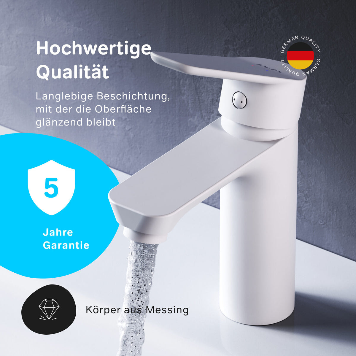 FTA82233 Bad Armatur Hit Waschtischarmatur M-Größe mit Klick-Ablaufgarnitur Wasserhahn, Weiß ampm-store.de