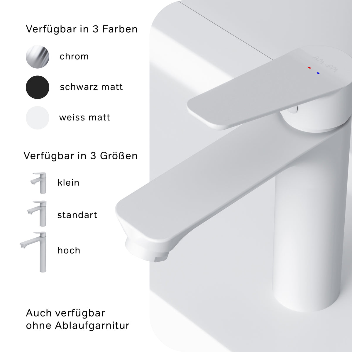 FTA82233 Bad Armatur Hit Waschtischarmatur M-Größe mit Klick-Ablaufgarnitur Wasserhahn, Weiß ampm-store.de