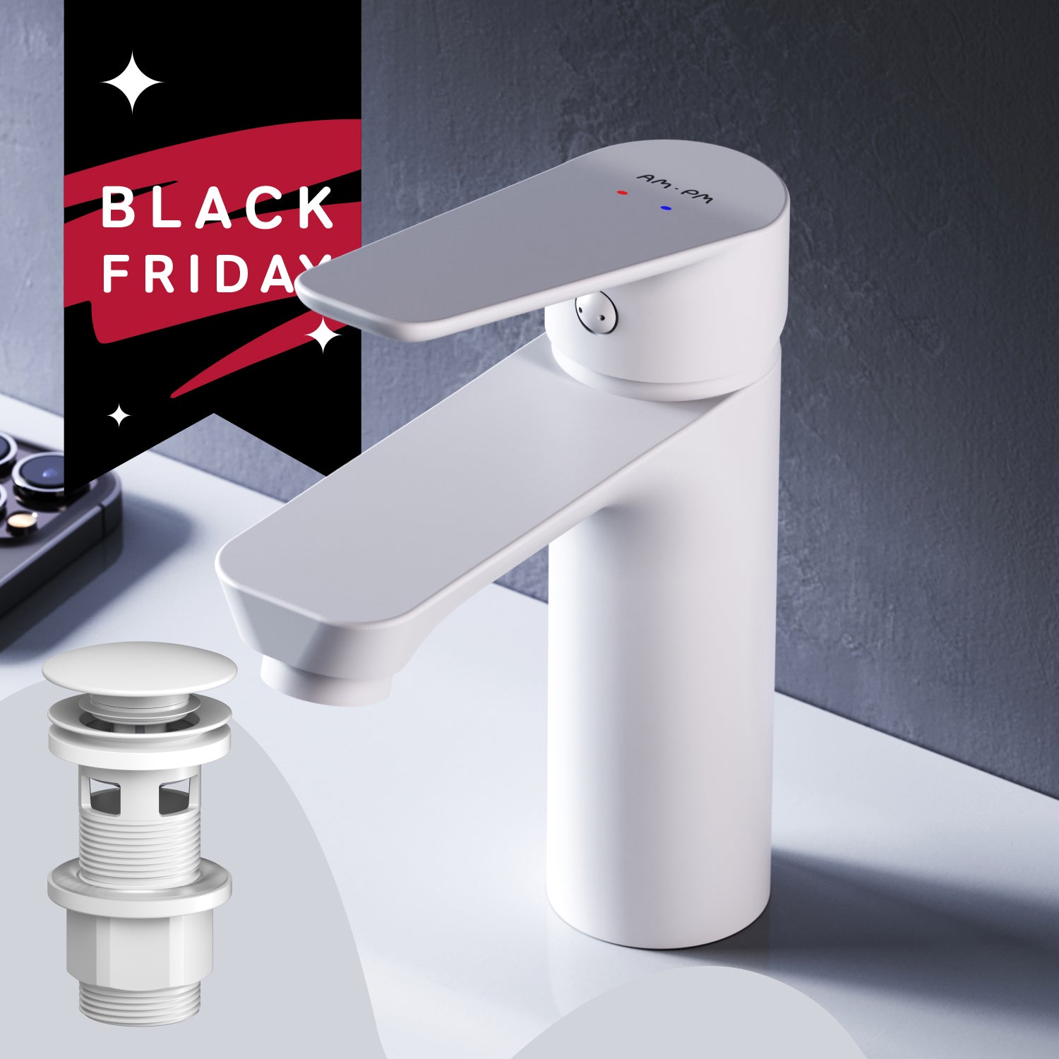 FTA82233 Bad Armatur Hit Waschtischarmatur M-Größe mit Klick-Ablaufgarnitur Wasserhahn, Weiß