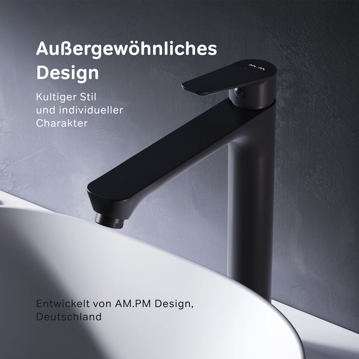 FTA92022 Bad Armatur Hit Waschtischarmatur mit hohem Auslauf Wasserhahn, Schwarz ampm-store.de