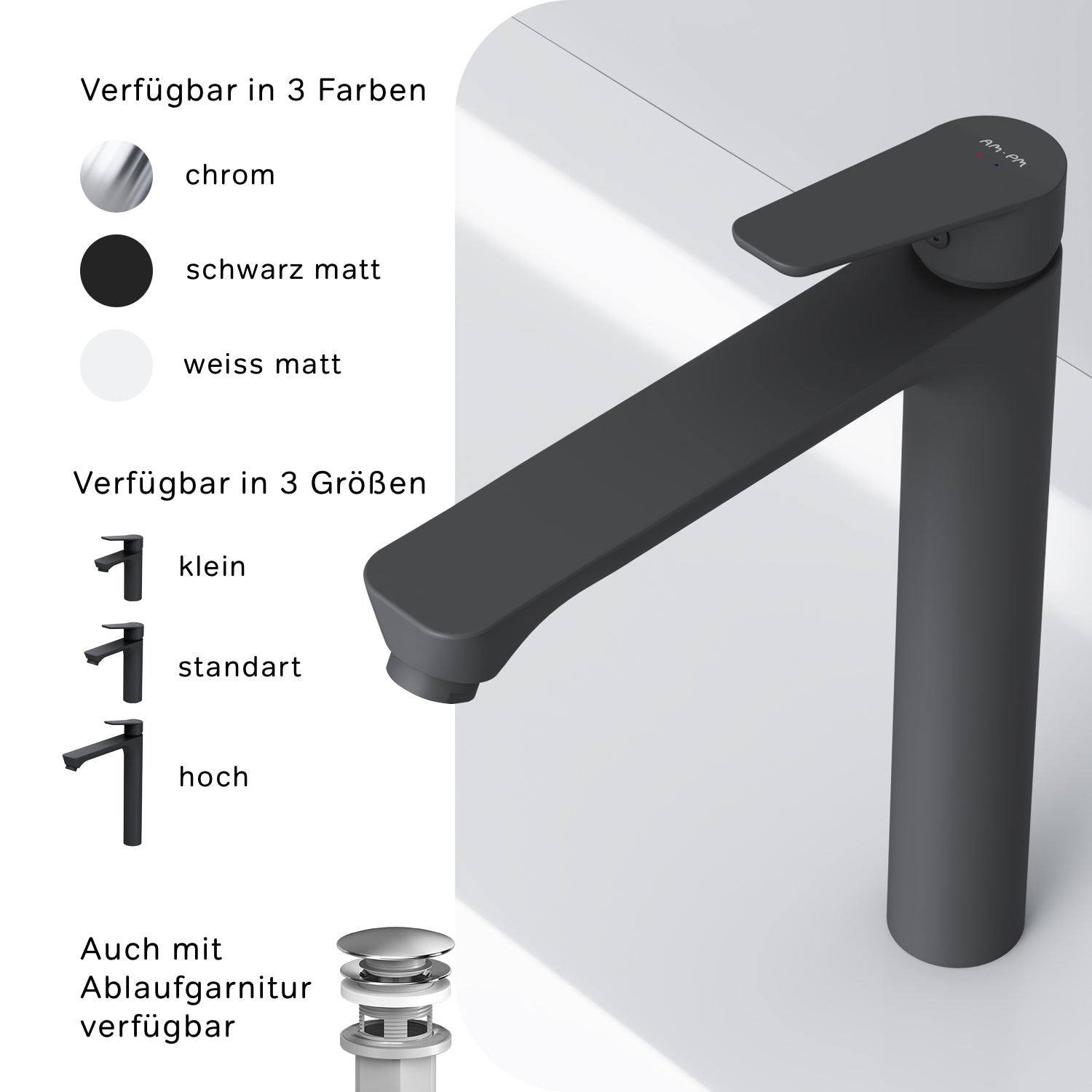 FTA92022 Bad Armatur Hit Waschtischarmatur mit hohem Auslauf Wasserhahn, Schwarz ampm-store.de