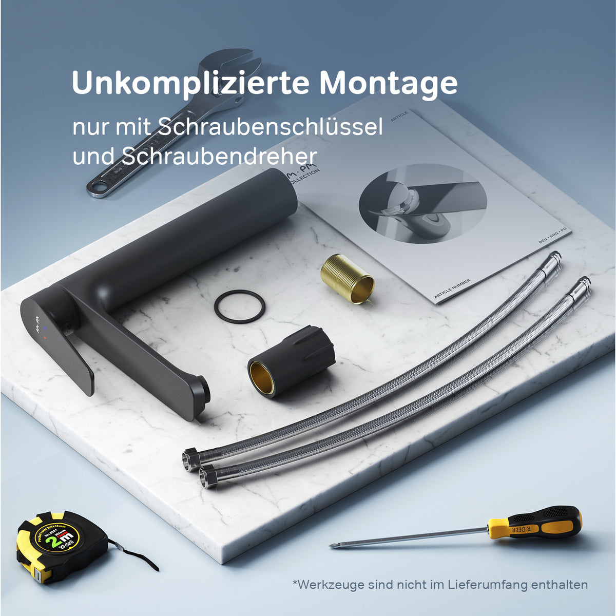 FTA92022 Bad Armatur Hit Waschtischarmatur mit hohem Auslauf Wasserhahn, Schwarz ampm-store.de