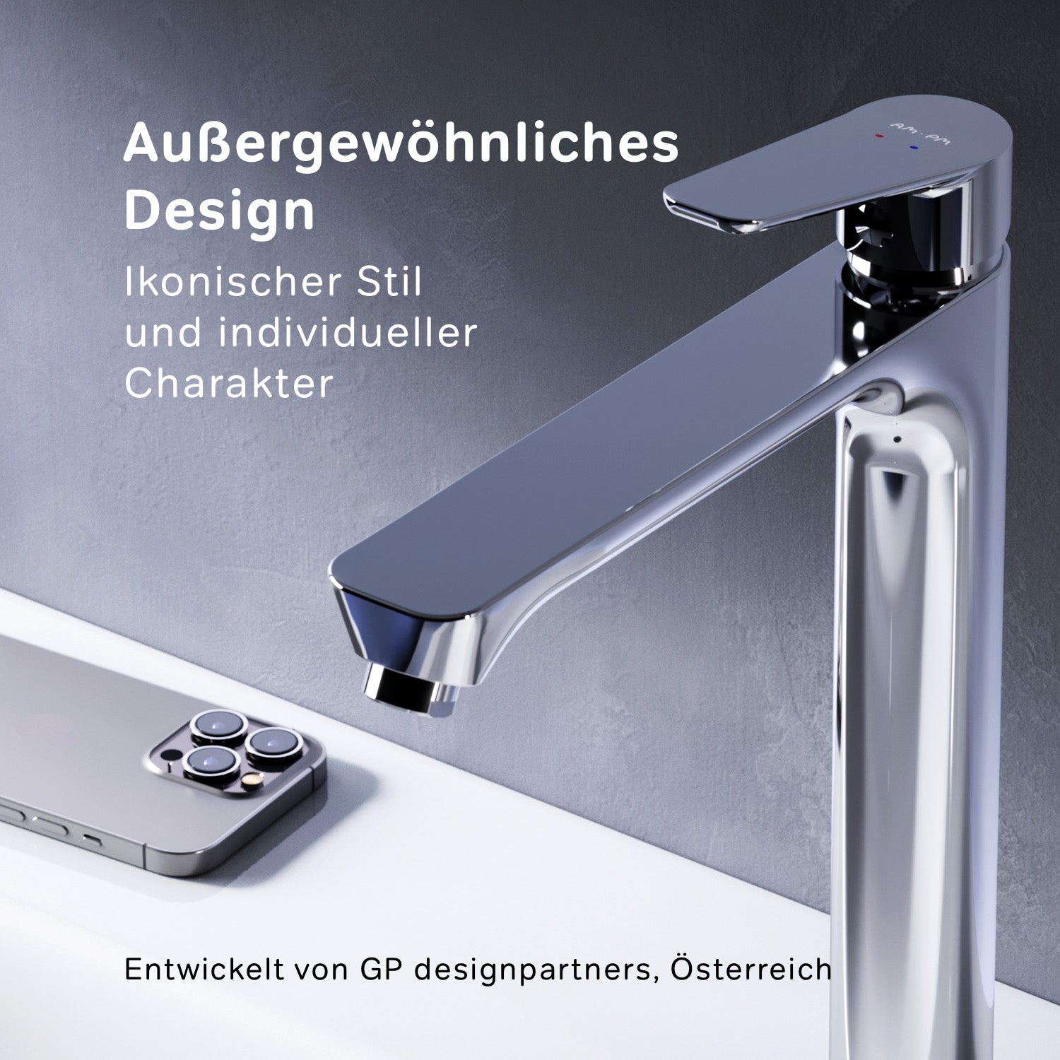 FTA92200 Bad Armatur Hit Waschtischarmatur Hoch mit Klick-Ablaufgarnitur Wasserhahn ampm-store.de