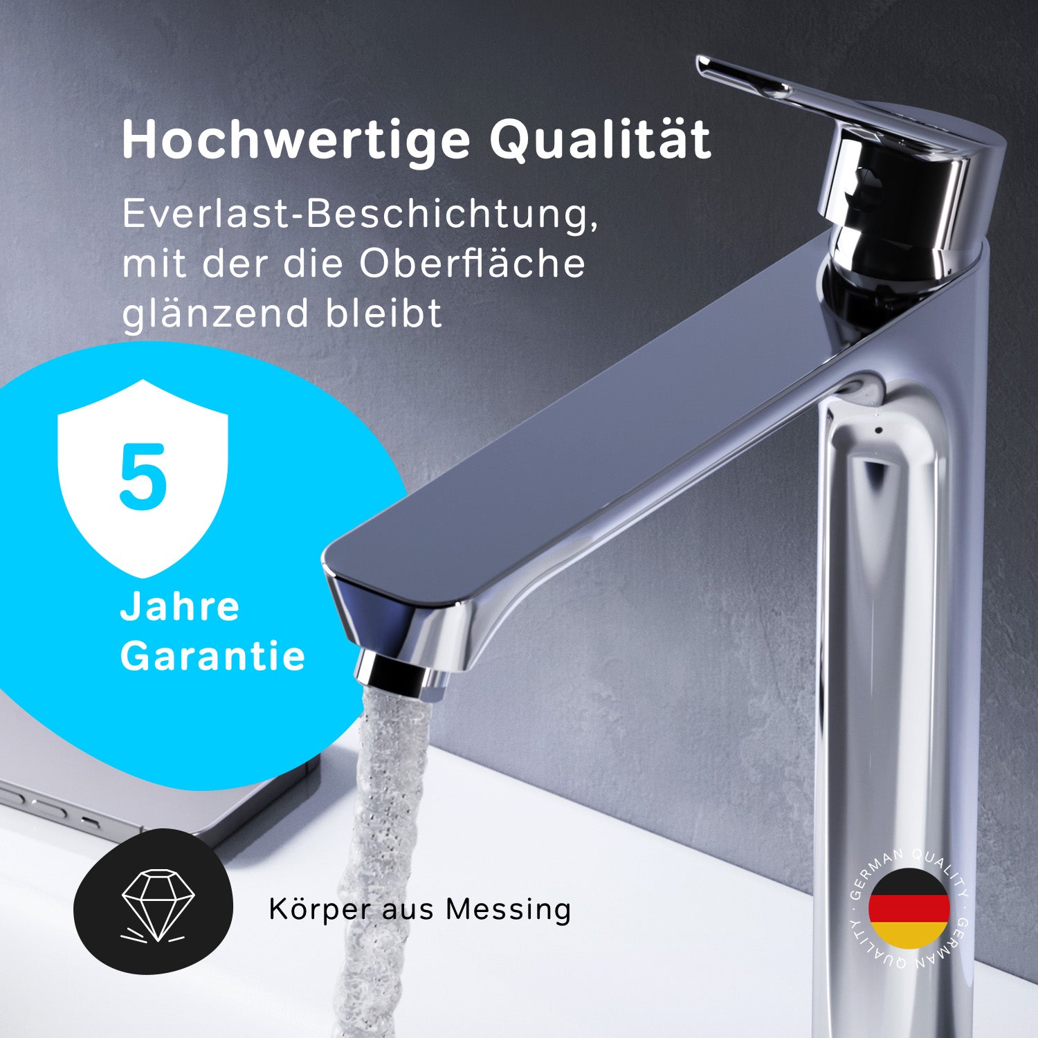 FTA92200 Bad Armatur Hit Waschtischarmatur Hoch mit Klick-Ablaufgarnitur Wasserhahn ampm-store.de