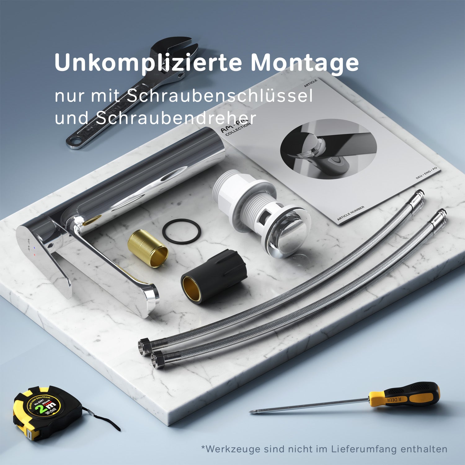 FTA92200 Bad Armatur Hit Waschtischarmatur Hoch mit Klick-Ablaufgarnitur Wasserhahn ampm-store.de