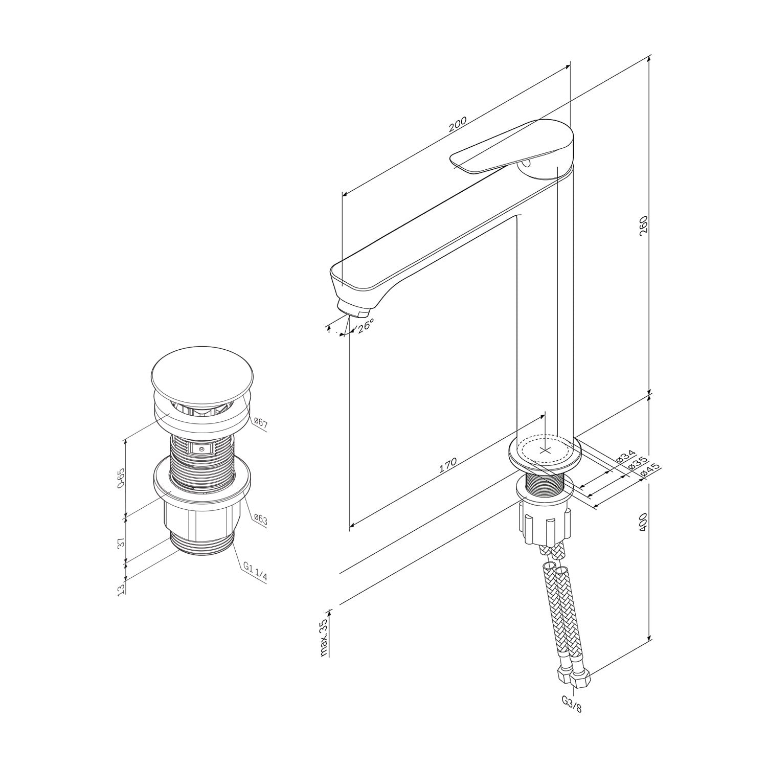 FTA92200 Bad Armatur Hit Waschtischarmatur Hoch mit Klick-Ablaufgarnitur Wasserhahn ampm-store.de