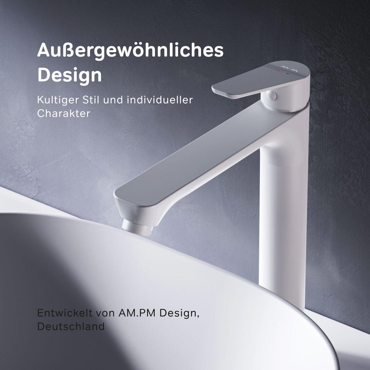 FTA92233 Bad Armatur Hit Waschtischarmatur Hoch mit Klick-Ablaufgarnitur Wasserhahn, Weiß ampm-store.de