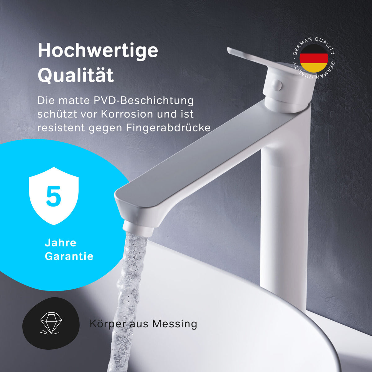 FTA92233 Bad Armatur Hit Waschtischarmatur Hoch mit Klick-Ablaufgarnitur Wasserhahn, Weiß ampm-store.de
