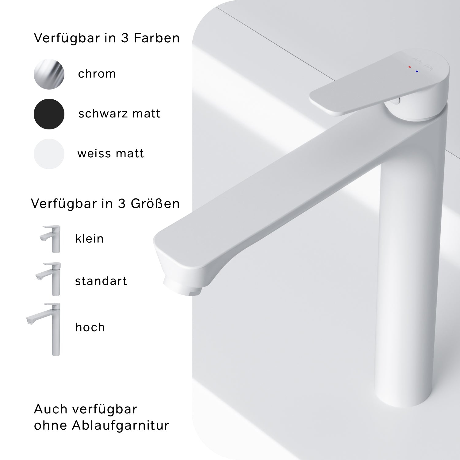 FTA92233 Hit Waschtischarmatur Hoch mit Klick-Ablaufgarnitur, Weiß | Online Store von AM.PM