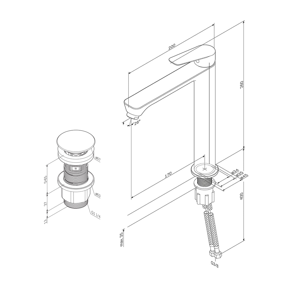 FTA92233 Bad Armatur Hit Waschtischarmatur Hoch mit Klick-Ablaufgarnitur Wasserhahn, Weiß ampm-store.de