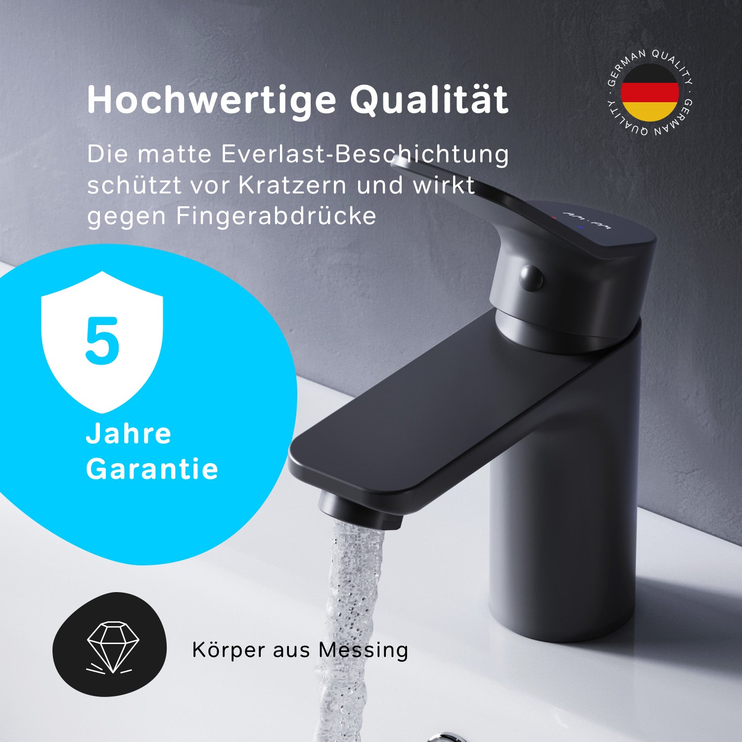 FXA02122 Bad Armatur X-Joy Waschtischarmatur Wasserhahn, Schwarz ampm-store.de