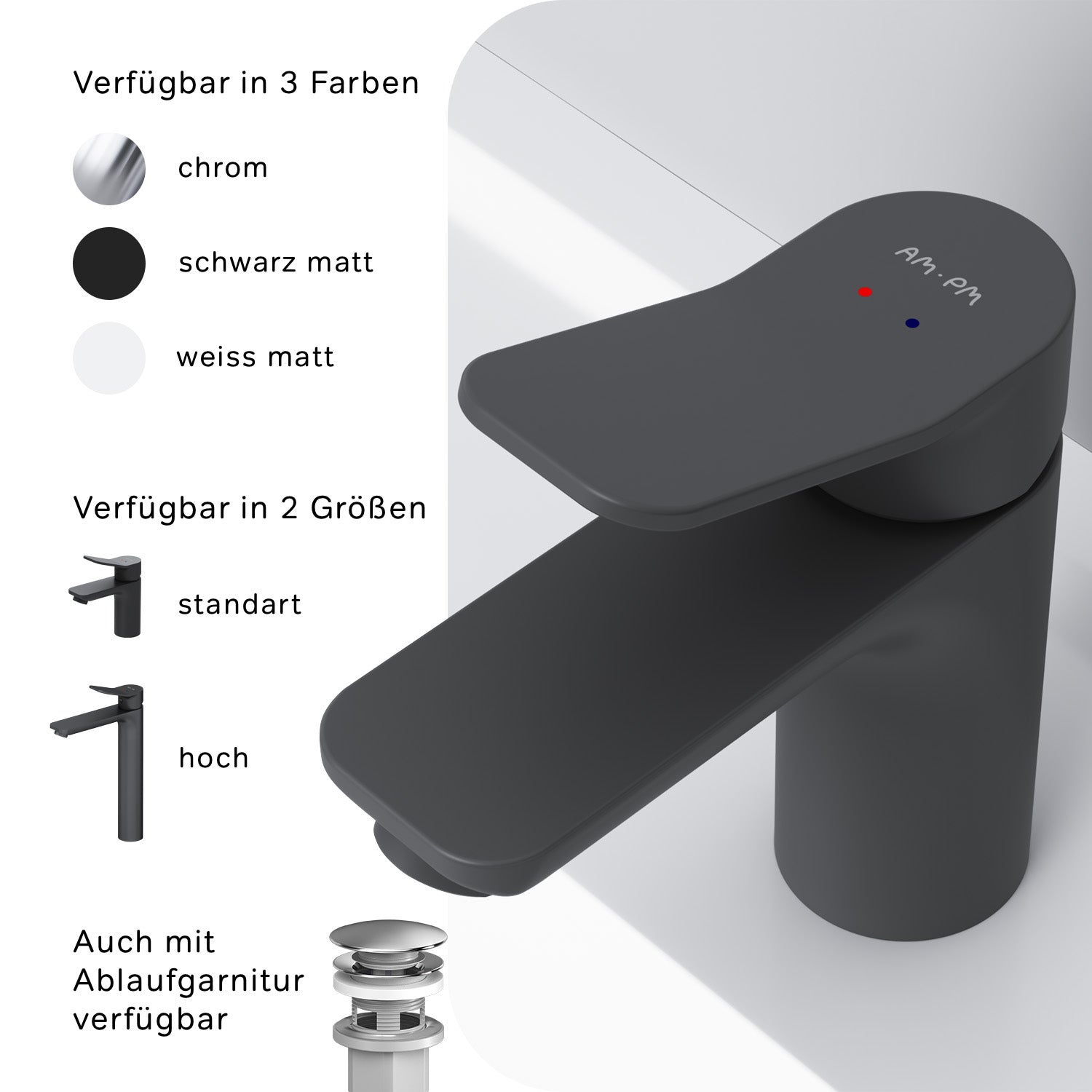 FXA02122 Bad Armatur X-Joy Waschtischarmatur Wasserhahn, Schwarz ampm-store.de