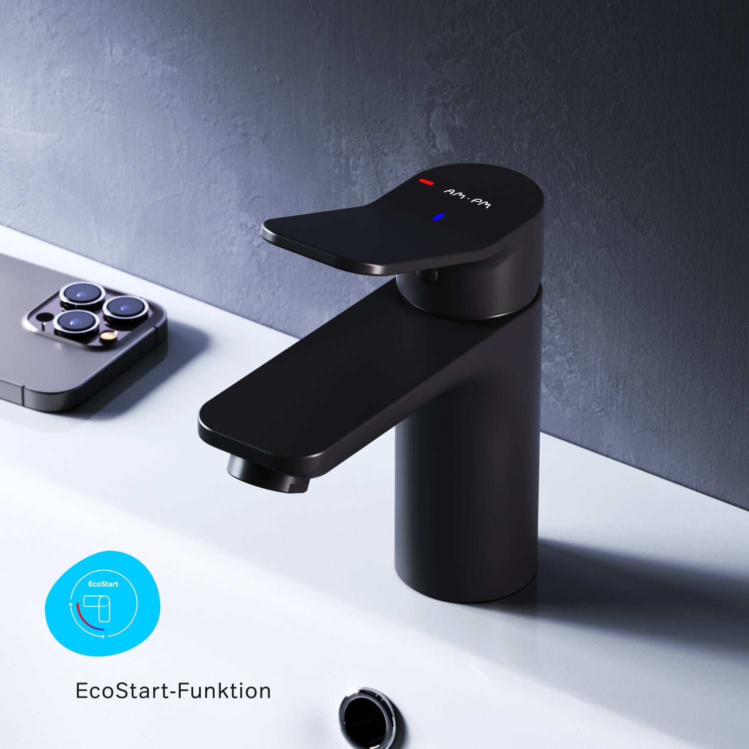 FXA02822 Bad Armatur X-Joy Waschtischarmatur EcoStart-Funktion Wasserhahn, Schwarz