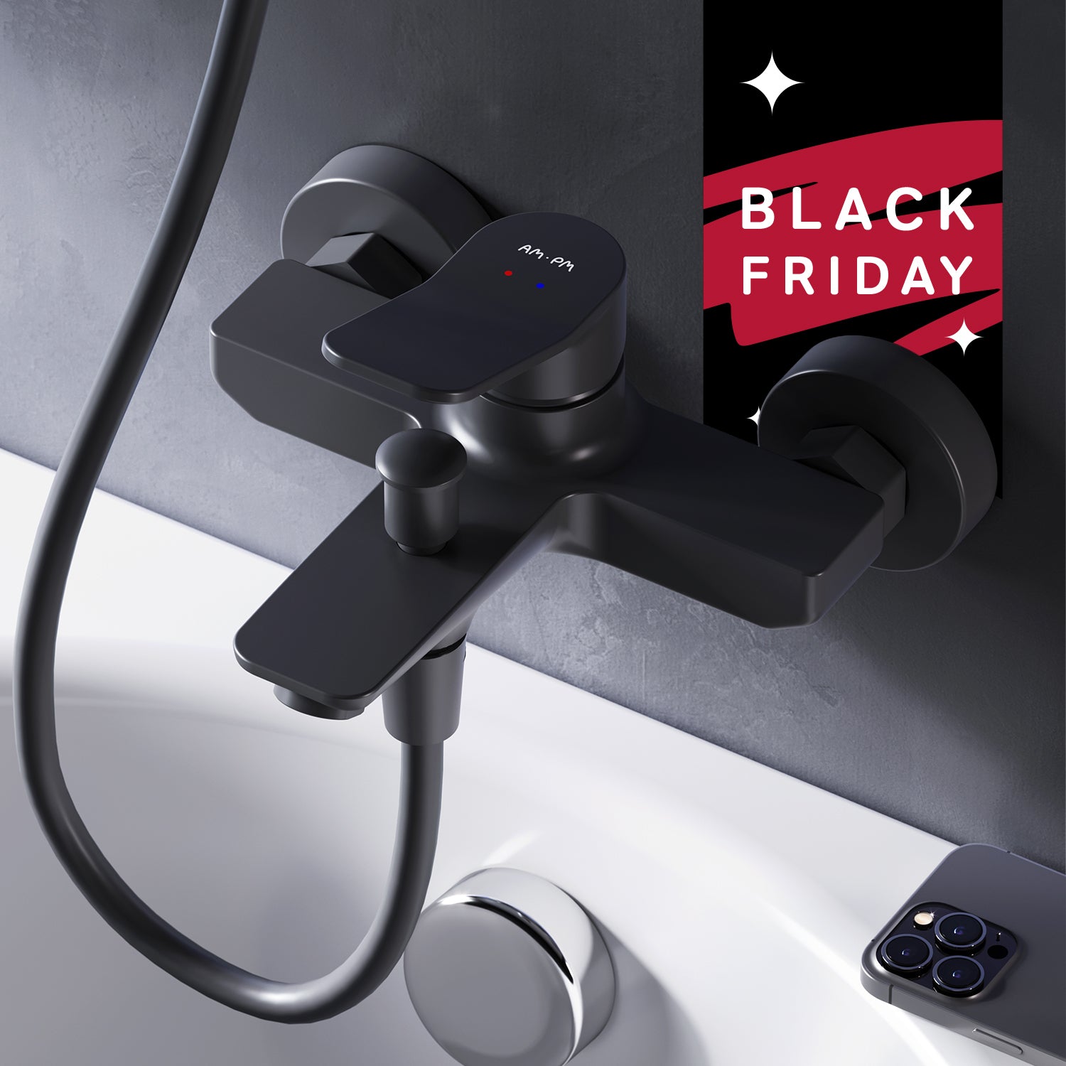 FXA10022 Wannenarmatur X-Joy Mischbatterie Badewanne Wasserhahn Bad, Schwarz